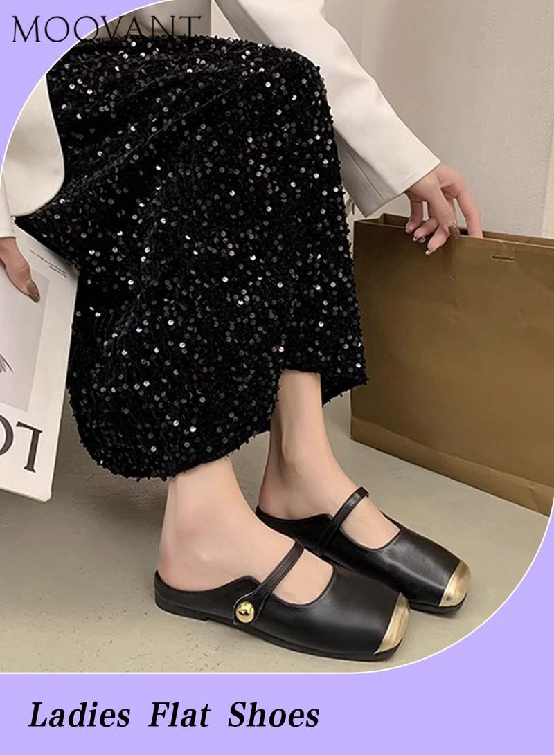 Moovant Mules for Women Flats Square Toe Slip-on Flat Slides Comfortable Suede Women Slippers Patchwork Backless Loafer Shoes Ladies Flat Sandals  - Image 1