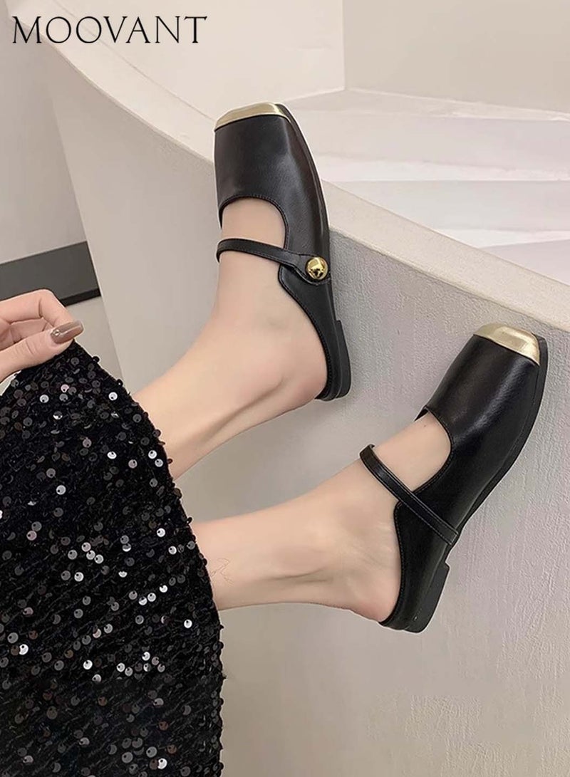 Moovant Mules for Women Flats Square Toe Slip-on Flat Slides Comfortable Suede Women Slippers Patchwork Backless Loafer Shoes Ladies Flat Sandals  - Image 3