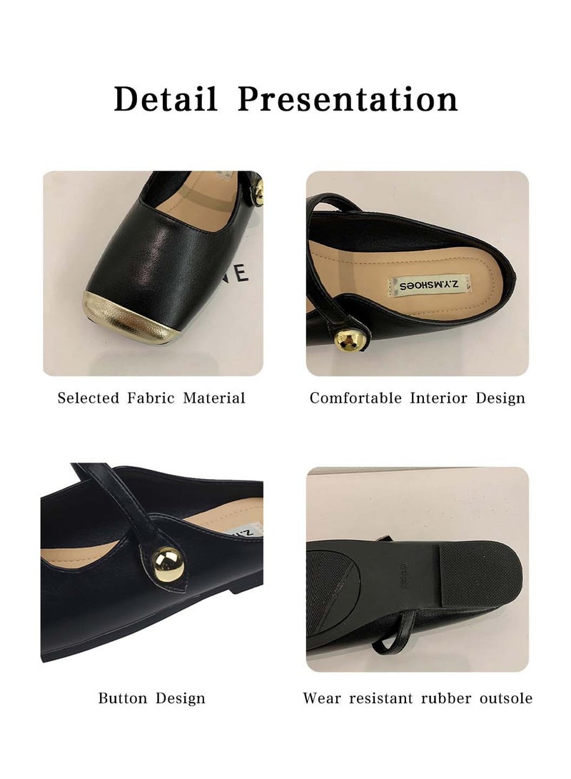 Moovant Mules for Women Flats Square Toe Slip-on Flat Slides Comfortable Suede Women Slippers Patchwork Backless Loafer Shoes Ladies Flat Sandals  - Image 5