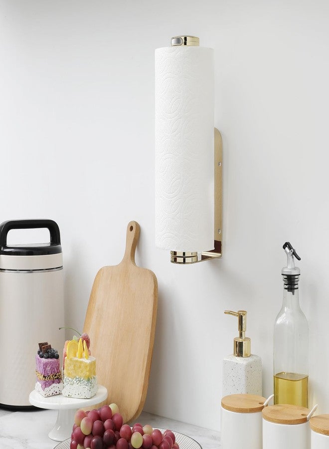 theaoo Paper Towel Holder Under Cabinet, One-Handed Tear Wall Mount Paper Towel Holder Dispenser with Damping Function for Kitchen Organization, Stainless Steel, Self-Adhesive or Drill mounting, Gold - Image 3