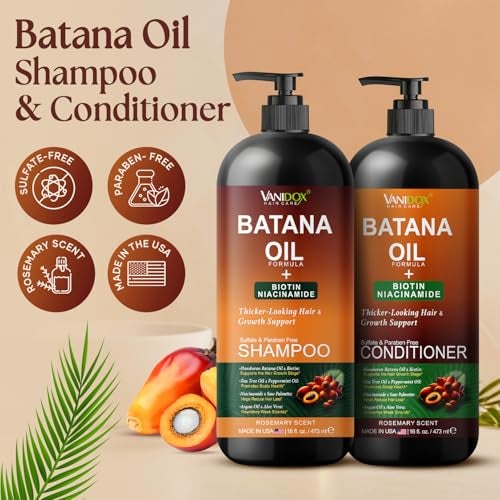 VANIDOX Batana Oil Shampoo and Conditioner Set Biotin Niacinamide Infused SulfateFree ParabenFree Moisturizing Strengthening Hair Care for All Hair Types 2 x 16 fl oz - Image 3