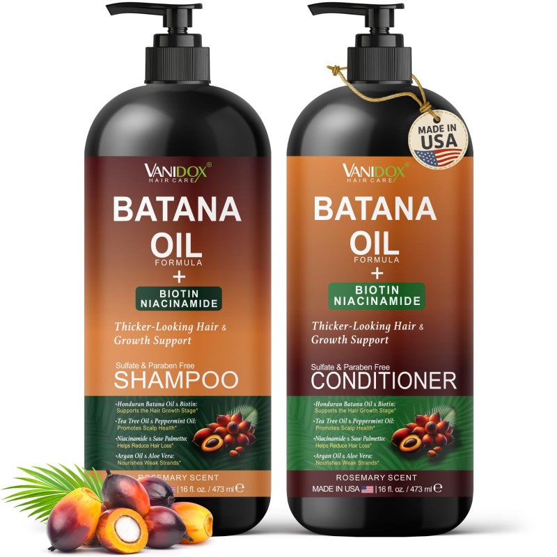 VANIDOX Batana Oil Shampoo and Conditioner Set Biotin Niacinamide Infused SulfateFree ParabenFree Moisturizing Strengthening Hair Care for All Hair Types 2 x 16 fl oz - Image 2
