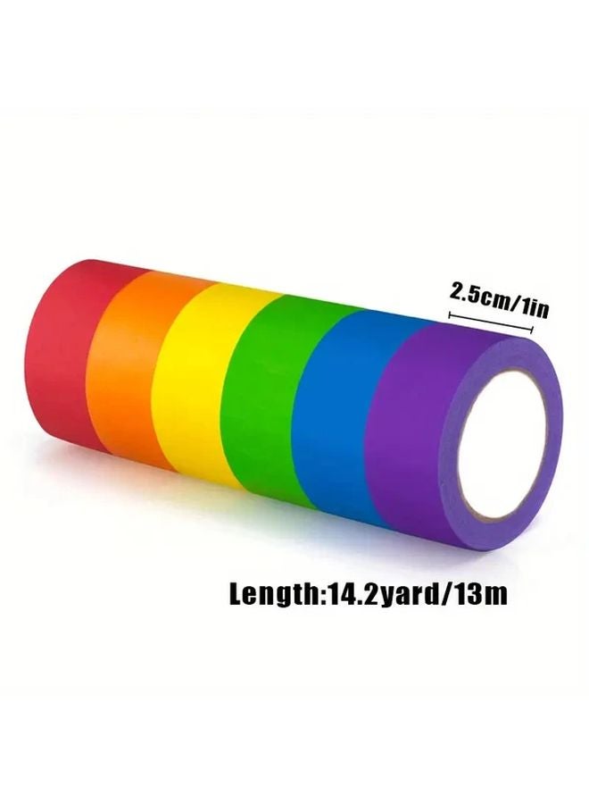 7 لفة شريط تلوين ملون مجموعة 590 بوصة لكل لفة ألوان قوس قزح للحرف اليدوية وسكرابوكينغ - Image 3
