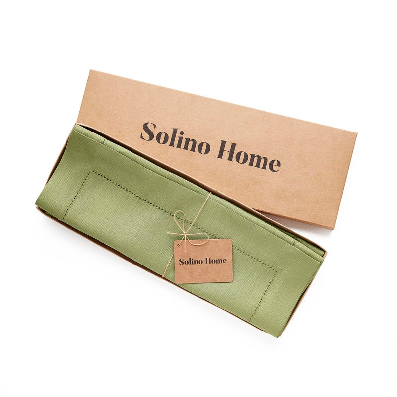 Solino Home Solino Home Linen Placemats 19"" L x 14"" W Inch - 100% Pure Linen Moss Green Cloth Placemats Set of 4 - Classic Hemstitch Washable Fabric Place Mats for St Patrick's Day  Spring  Easter  - Image 3