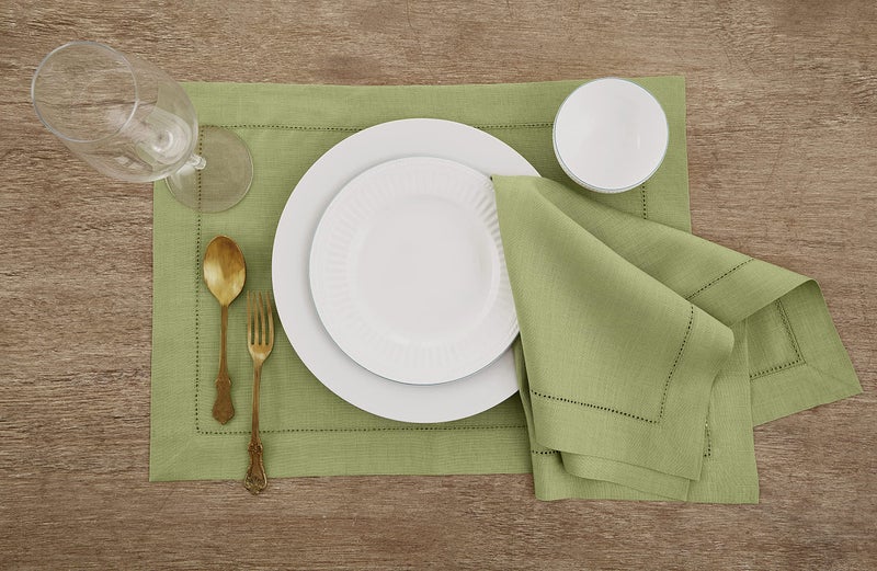 Solino Home Solino Home Linen Placemats 19"" L x 14"" W Inch - 100% Pure Linen Moss Green Cloth Placemats Set of 4 - Classic Hemstitch Washable Fabric Place Mats for St Patrick's Day  Spring  Easter  - Image 2