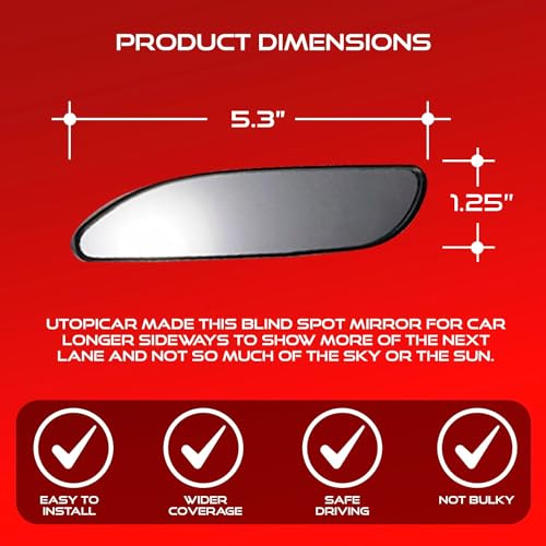 Utopicar Long Blind Spot Car Mirror Aesthetic Convex Mirrors - Side Mirror Engineered Design - Up & Down Adjustable - Blind Spot Rear View Mirrors for Car (2-Pack) - Image 3