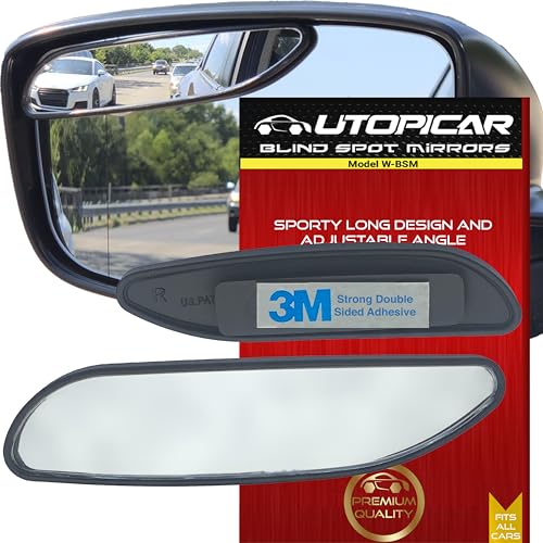 Utopicar Long Blind Spot Car Mirror Aesthetic Convex Mirrors - Side Mirror Engineered Design - Up & Down Adjustable - Blind Spot Rear View Mirrors for Car (2-Pack) - Image 1