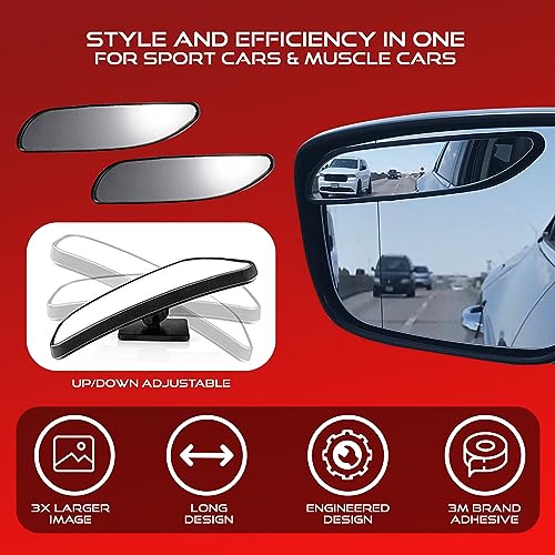 Utopicar Long Blind Spot Car Mirror Aesthetic Convex Mirrors - Side Mirror Engineered Design - Up & Down Adjustable - Blind Spot Rear View Mirrors for Car (2-Pack) - Image 2