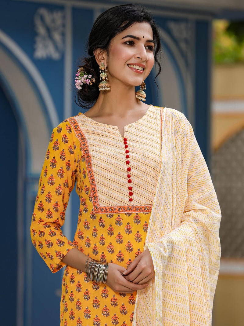 Vaamsi Women's Rayon Blend Ethnic Motifs Printed Straight Kurta Palazzo With Dupatta (VKSKD1042_Yellow_M) - Image 2