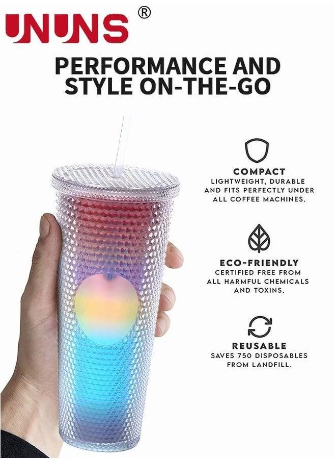UNUNS كوب ماء مع قشة وغطاء، 24 أونصة، كوب قهوة ملون متدرج مزخرف للسفر، المكتب، المنزل - Image 4