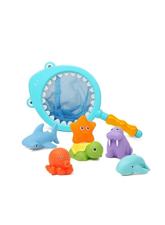 Raxoom 7Pcs Baby Bath Toys, Scoop Net Fish Pool Toys With Spray, Sounds, Color Changing Toddler Bathtub Toys - Image 1
