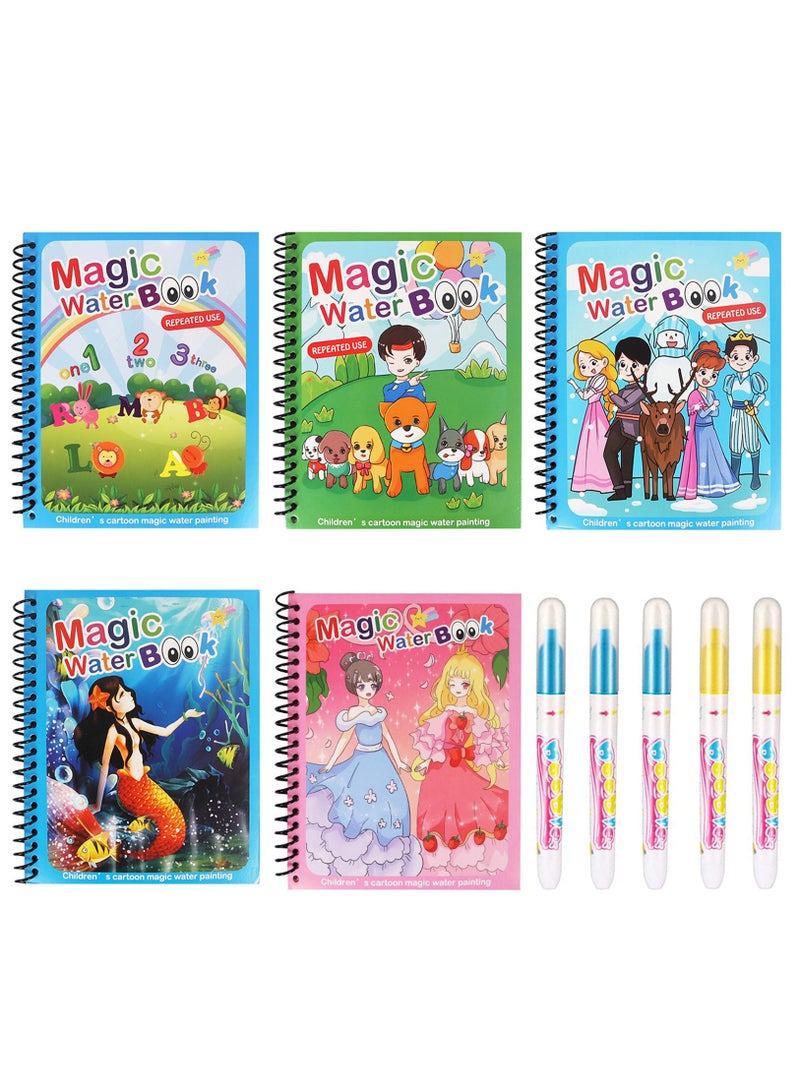 5 Pack Water Coloring Books,Water Doodle Book Toys,Reusable Water Painting Book for Toddlers,Educational Learning Kits Gifts,Best Birthday Gifts  - Image 1