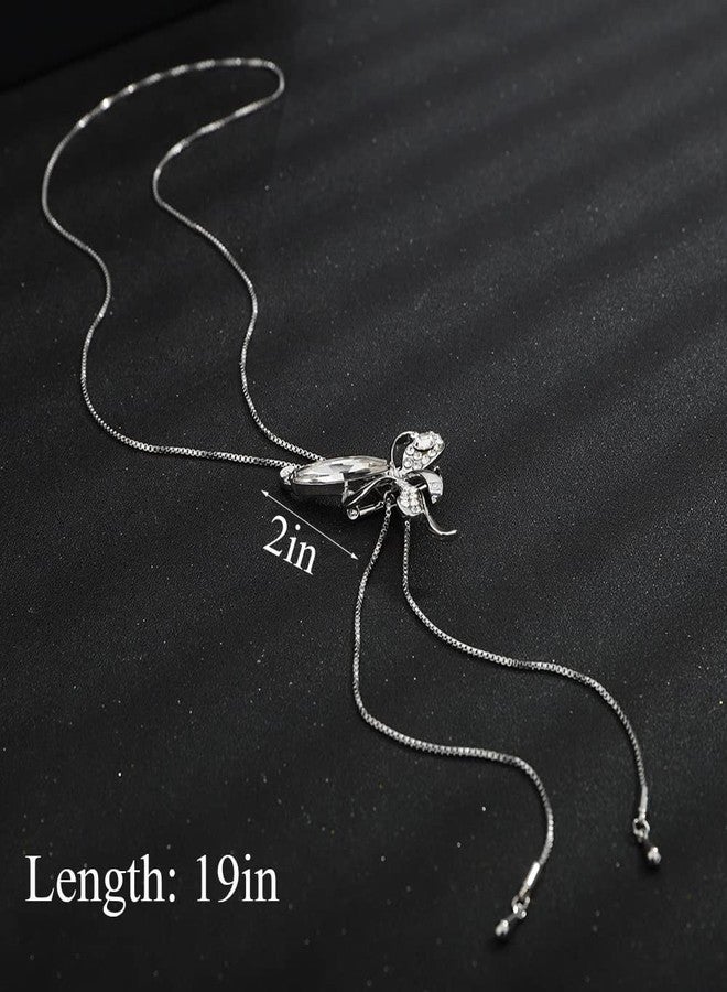 Wiwpar Long Chain Necklace Butterfly Pendant Sweater Necklace with Created Crystals Rhinestone Butterfly Long Tassel Chain Necklace Fashion Jewelry for Women Wedding (Silver) - Image 3