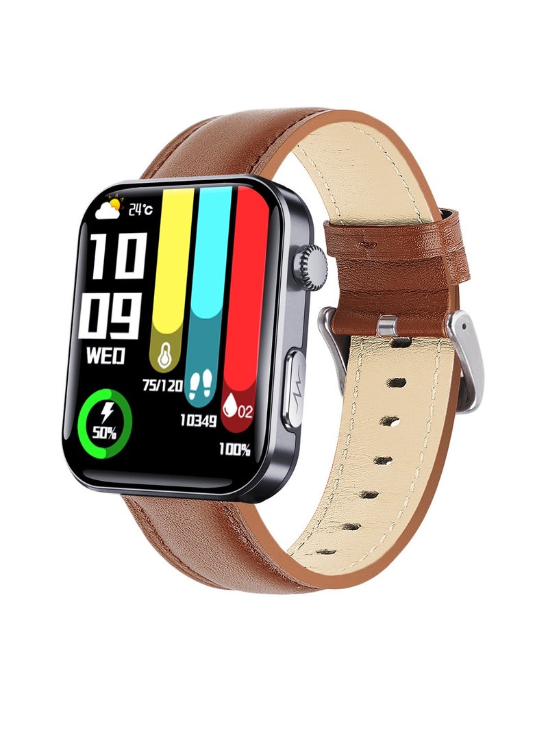 Smart Health Watch, Magnetic Charging Activity Tracker Watch, Full Touch IPS Display Android Smart Watch, Sturdy And Durable Health Monitoring Watch, (1pc, Brown, Leather Strap)  - Image 1
