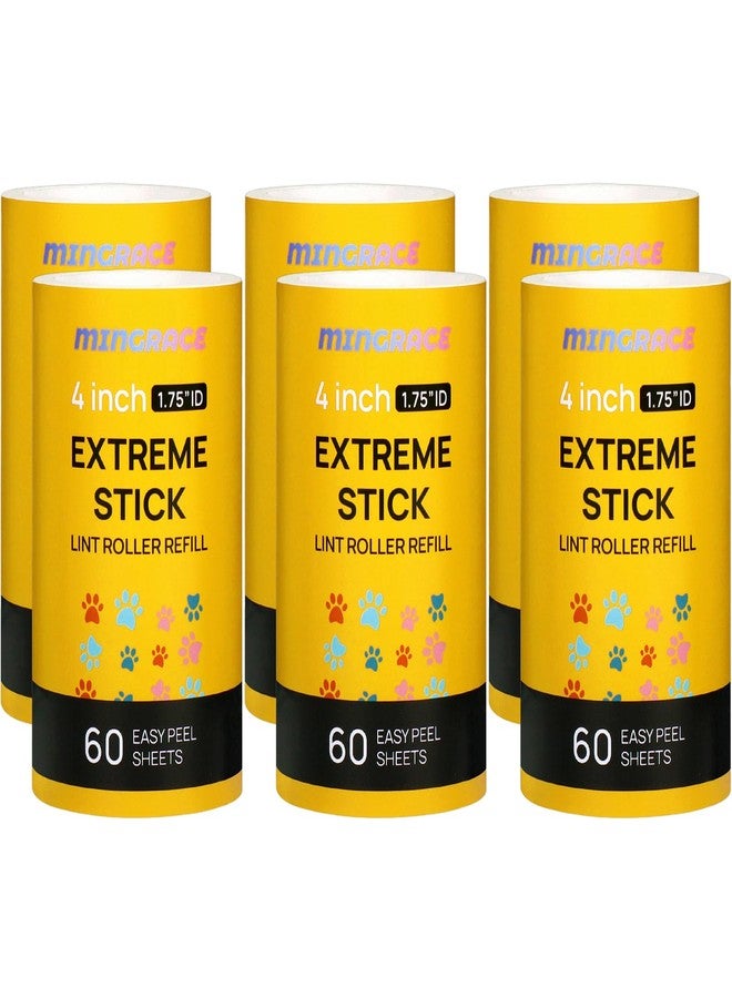 MINGRACE 4 inch Lint Roller Refills Only Compatible with Scotch Brite Lint Roller Replacement Rolls for Pet Hair Extra Sticky 6 Refills Total 360 Sheets (1.75 inch Inside Dia.) - Image 1