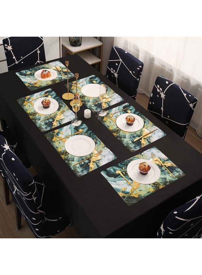 Kuber Industries 6 Pcs Set Wipeable & Reusable PVC Placemats for Dining Table | Food Mats & Dining Table Accessories for Home, Bedroom & Kitchen | Marble Print - Sea Green & Yellow - Image 1