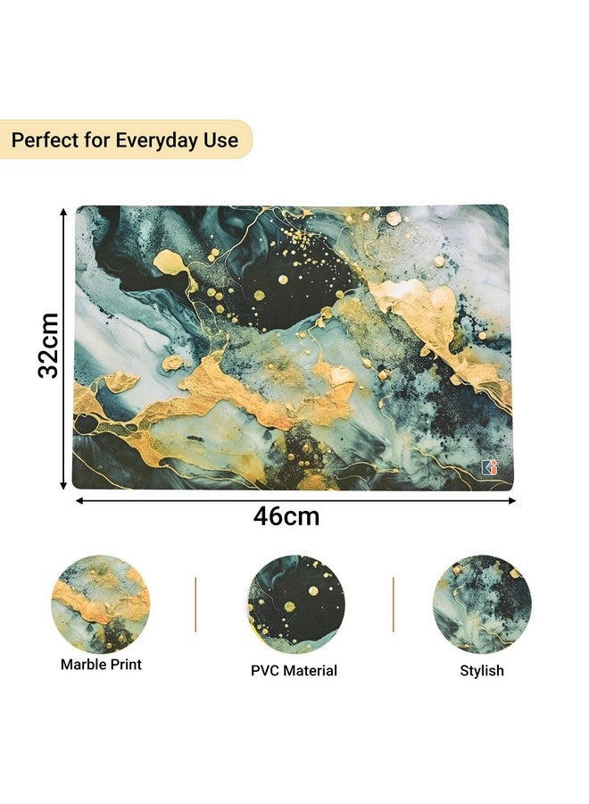 Kuber Industries 6 Pcs Set Wipeable & Reusable PVC Placemats for Dining Table | Food Mats & Dining Table Accessories for Home, Bedroom & Kitchen | Marble Print - Sea Green & Yellow - Image 3