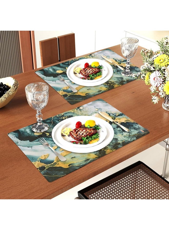 Kuber Industries 6 Pcs Set Wipeable & Reusable PVC Placemats for Dining Table | Food Mats & Dining Table Accessories for Home, Bedroom & Kitchen | Marble Print - Sea Green & Yellow - Image 4