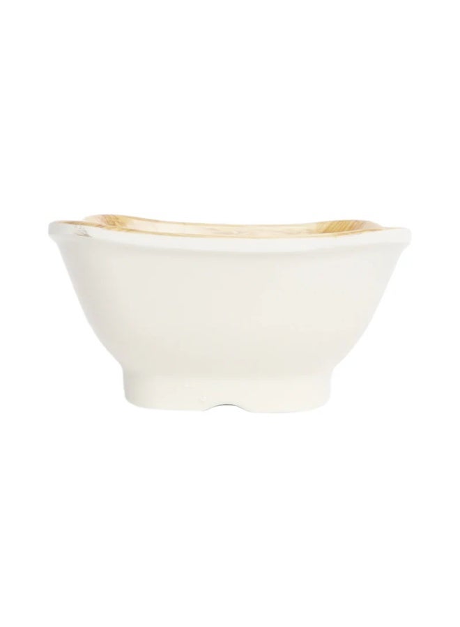Square melamine serving and soup bowl with a smooth, wood-look interior - a deep, shatter-resistant bowl in white and brown - Image 2