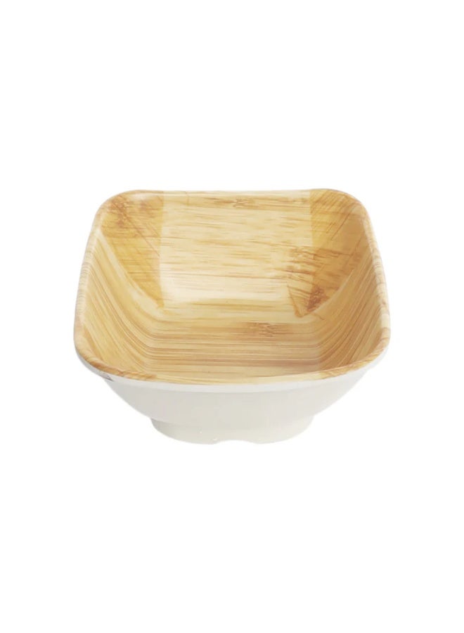 Square melamine serving and soup bowl with a smooth, wood-look interior - a deep, shatter-resistant bowl in white and brown - Image 4