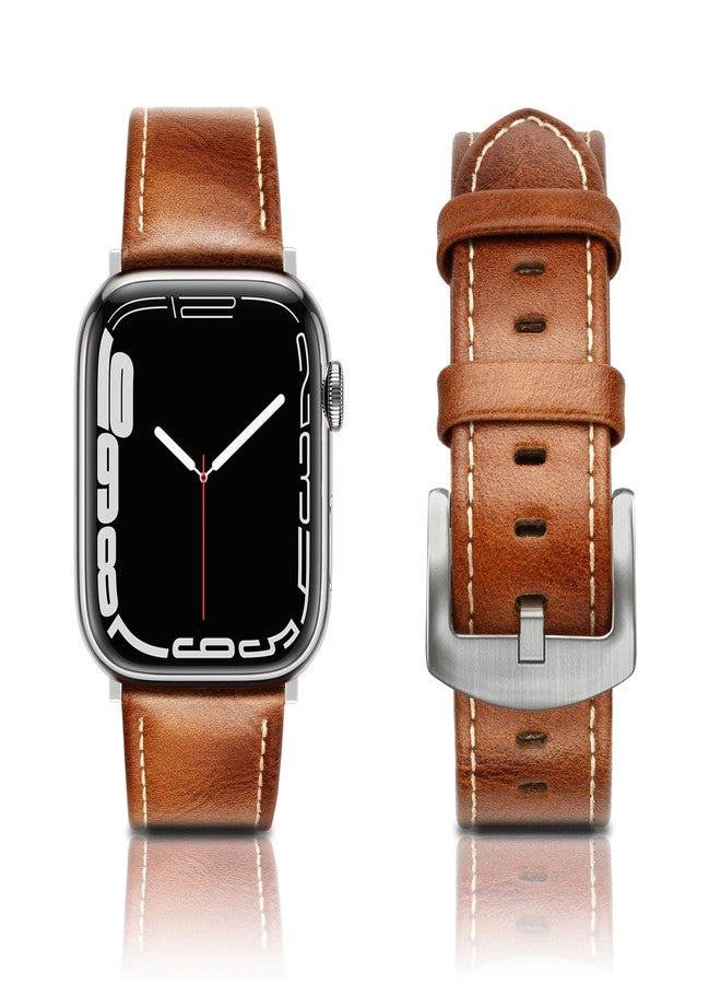 EDIMENS Leather Bands Compatible with Apple Watch 49mm 45mm 42mm 44mm Band Men Women, Vintage Genuine Leather Wristband Replacement Band Compatible for Apple Watch iwatch Series 8 7 6 5 4 3 2 1 SE2 SE - Image 1