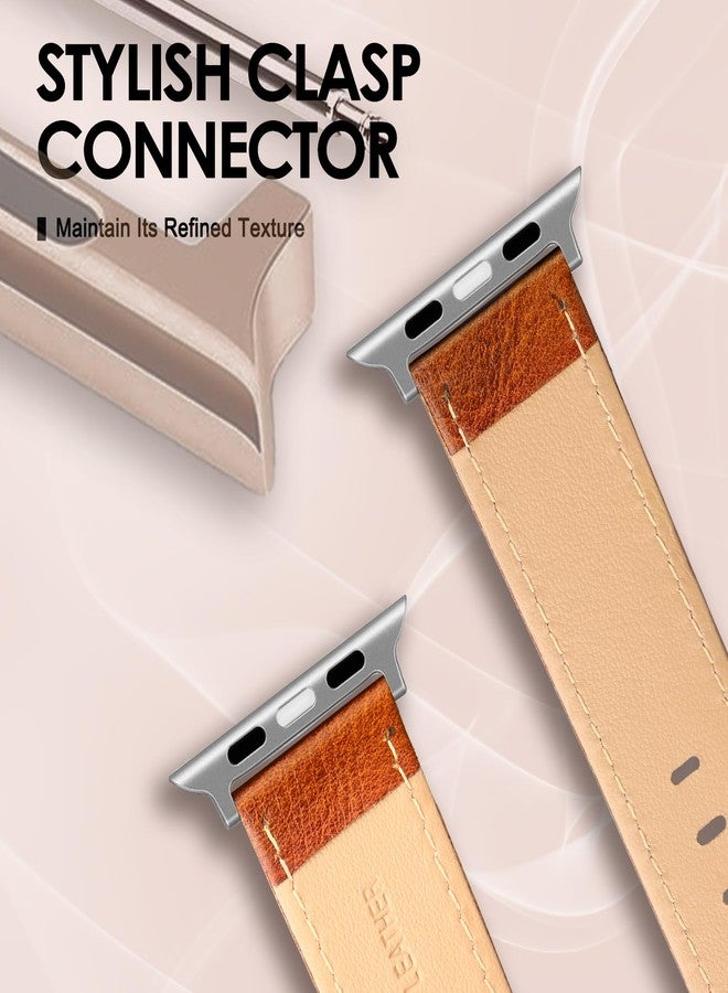 EDIMENS Leather Bands Compatible with Apple Watch 49mm 45mm 42mm 44mm Band Men Women, Vintage Genuine Leather Wristband Replacement Band Compatible for Apple Watch iwatch Series 8 7 6 5 4 3 2 1 SE2 SE - Image 4