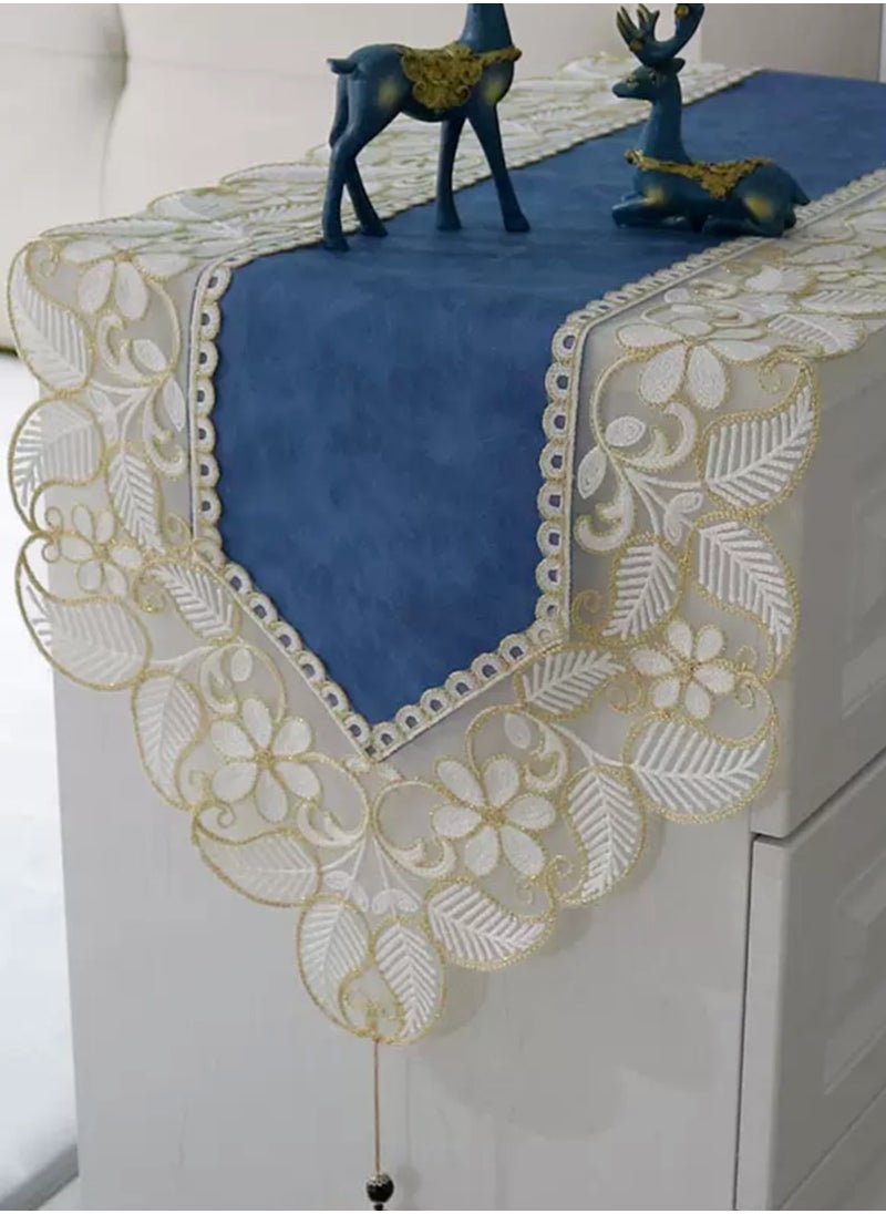 XiuWoo - Luxury Waterproof Oil-proof No-wash Leather Lace Table Runner For Decoration Blue - Image 1