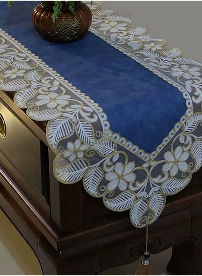 XiuWoo - Luxury Waterproof Oil-proof No-wash Leather Lace Table Runner For Decoration Blue - Image 1