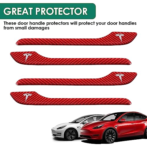 ONKENTET 4PCS Door Handle Cover Compatible with Tesla Model 3 (2019-2025) Highland Model Y (2020-2026) Juniper Real Carbon Fiber 3D Sticker Wrap Covers Exterior Trim Door Sill Protector Accessories (Red) - Image 5