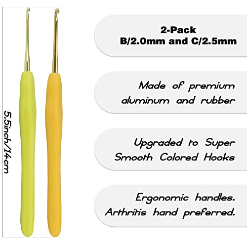 YOJOB 2Pack Size B / 2mm, C / 2.5mm Crochet Hooks, Super Smooth & Ergonomic for Beginner and Advanced (2.0mm, 2.5mm) - Image 2