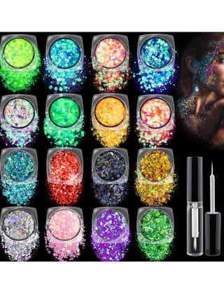 Chunky Glitter 8 Colors and Glow in The Dark Glitter 8 Colors with Glue Set 1, Holographic Body Glitter + Glow Glitter for Women Face Body Nail Hair Makeup at The Concert/Festival/Rave Party - pzsku/Z4197B0F49093C9ED36A6Z/45/_/1732710387/09da5bf5-25b8-4b8c-b4e1-3399324b2404