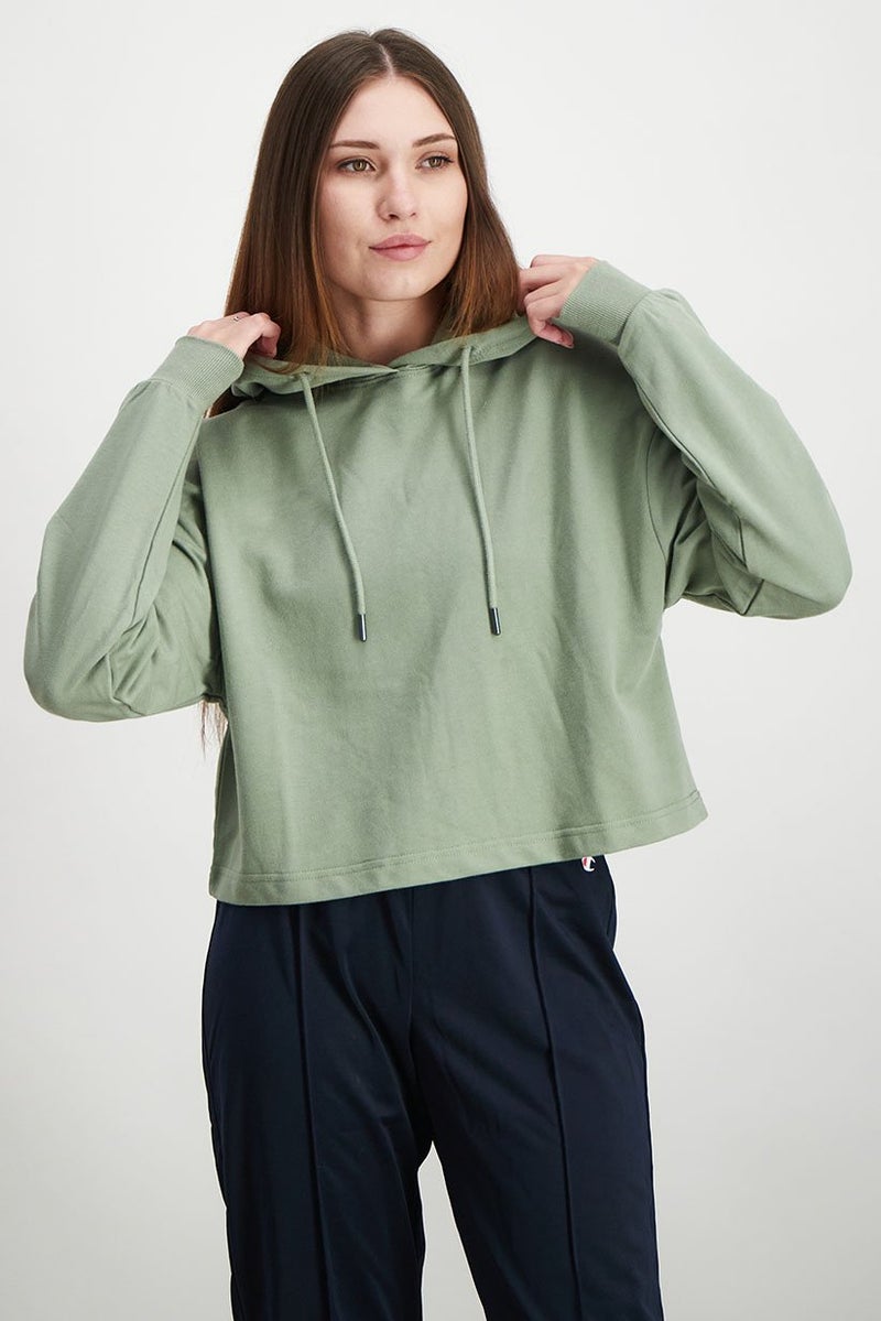XOXO Women Hood With Drawstring Plain Sweatshirt, Olive - Image 1