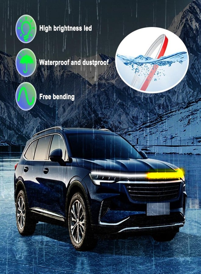 TEKSHINNY شريط إضاءة غطاء محرك السيارة من TEKSHINNY مع إشارة انعطاف، شريط إضاءة LED خارجي مرن بطول 59 بوصة، مقاوم للماء، شريط إضاءة نهاري للسيارات والشاحنات (أبيض) - Image 4
