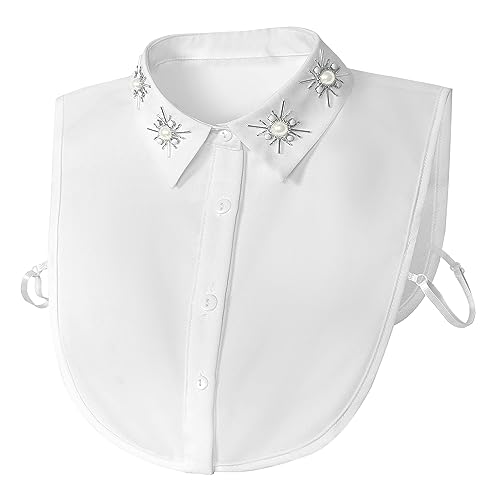 Joyci Stylish Pearl Peter Pan Fake Collar Detachable White Shirt Dickey False Collar (White) - Image 1