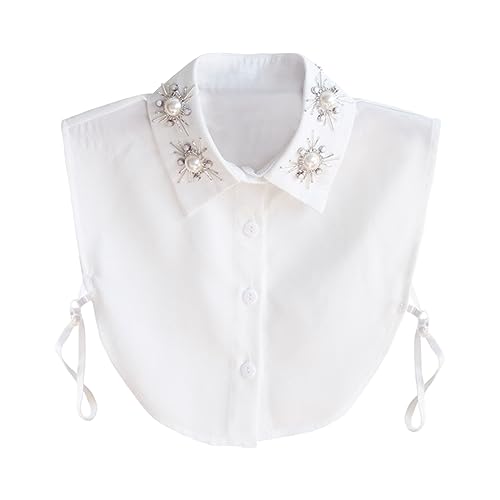 Joyci Stylish Pearl Peter Pan Fake Collar Detachable White Shirt Dickey False Collar (White) - Image 2