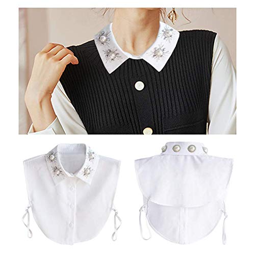 Joyci Stylish Pearl Peter Pan Fake Collar Detachable White Shirt Dickey False Collar (White) - Image 5