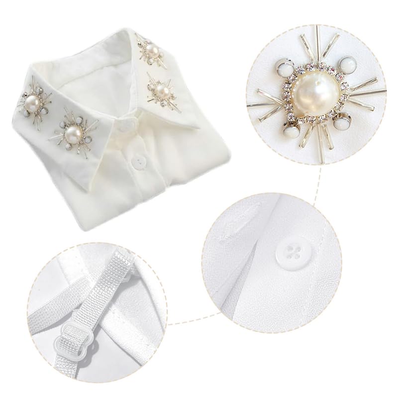Joyci Stylish Pearl Peter Pan Fake Collar Detachable White Shirt Dickey False Collar (White) - Image 4