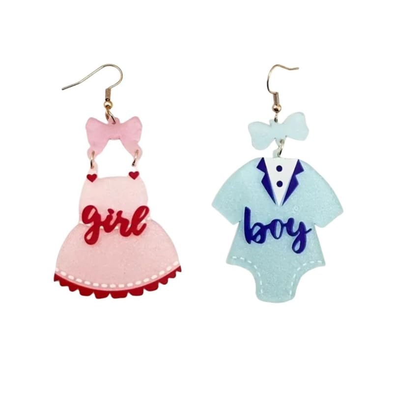 QRH Gender Reveal Earrings Glitter Acrylic Blue Pink Dress Earrings for Gender Reveal Pregnancy Announcement - A - Image 1