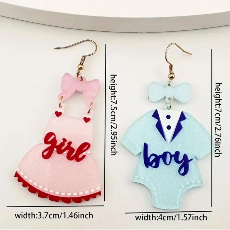 QRH Gender Reveal Earrings Glitter Acrylic Blue Pink Dress Earrings for Gender Reveal Pregnancy Announcement - A - Image 2