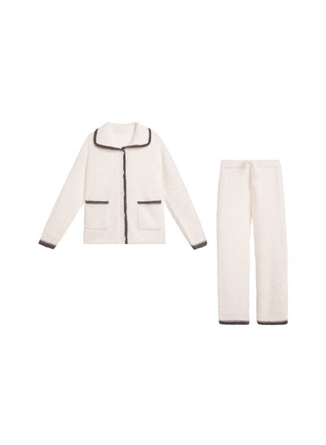 Aimer Long Sleeve Long Pants Pajama Set Soft Plush Warm Am468131 White 170