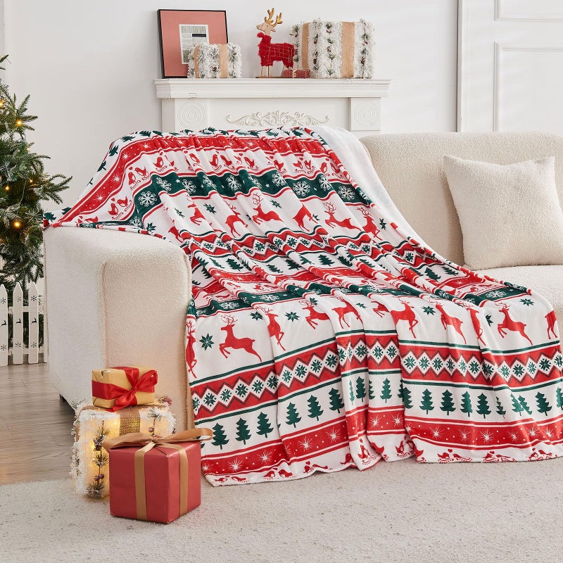 Gogreen Cozy Printed Twin Christmas Deer Blanket 300 GSM Fleece Blanket for Home Decoration Ultra Soft Twin 60 x 80