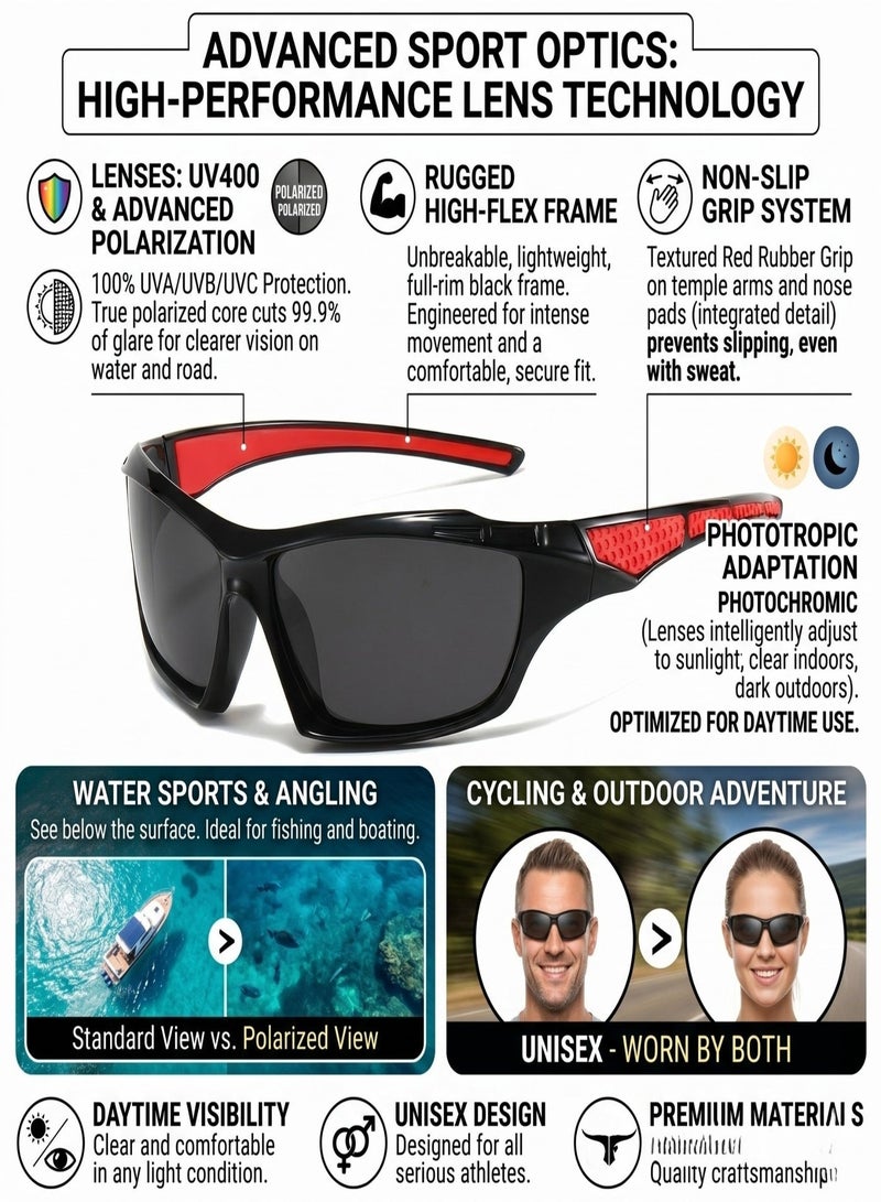 THUGFIT Pro-Fit Performance Eyewear – Sleek Wrap Design with Red Grip Accents Sunglass - Image 4