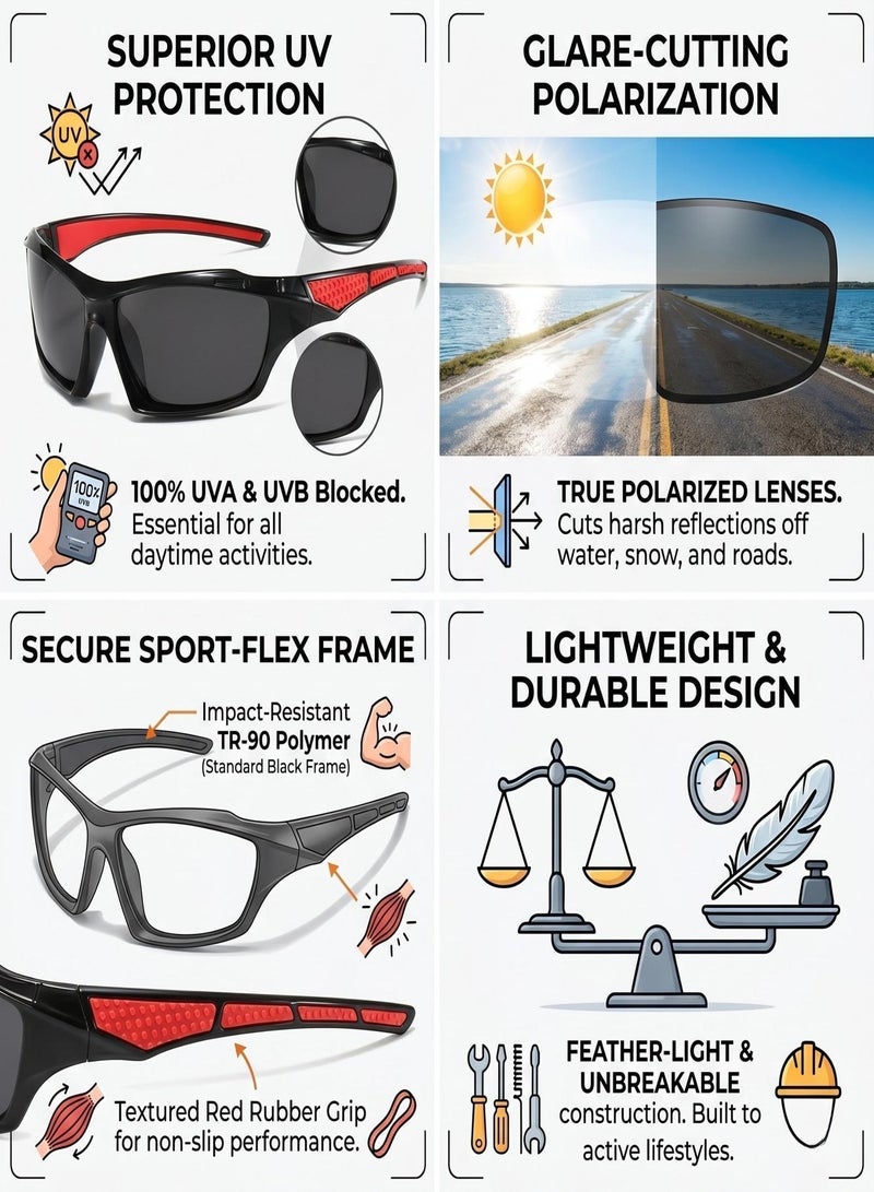 THUGFIT Pro-Fit Performance Eyewear – Sleek Wrap Design with Red Grip Accents Sunglass - Image 2