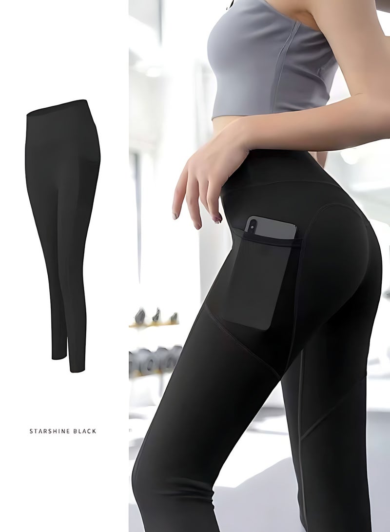 Generic Turkiye Leggings for Women with Pockets High Waisted, Soft Gym Athletic Workout Tummy Control Work Tights Yoga Pants with Side Phone Pockets Size S M L for Sports Exercise Running Color Black YOGA PANTS - Image 1