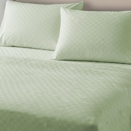 Urban Space 100% Cotton 300TC Jacquard bedsheets for King Size Bed, Pure Cotton Bedsheet King Bed, Checks bedsheet King Size with 2 Pillow Covers (108 x 108 Inches, Tea Green Cubes) - Image 2