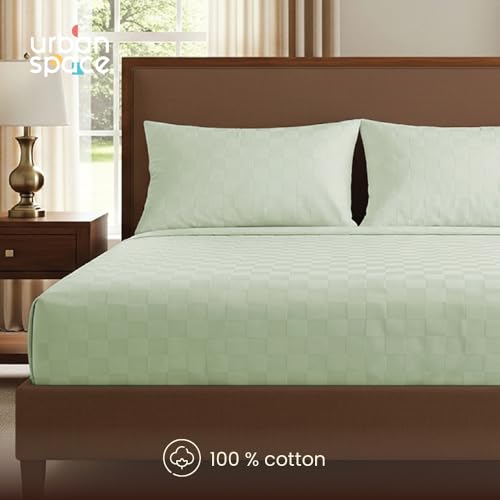 Urban Space 100% Cotton 300TC Jacquard bedsheets for King Size Bed, Pure Cotton Bedsheet King Bed, Checks bedsheet King Size with 2 Pillow Covers (108 x 108 Inches, Tea Green Cubes) - Image 3
