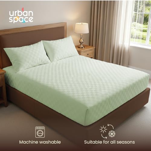 Urban Space 100% Cotton 300TC Jacquard bedsheets for King Size Bed, Pure Cotton Bedsheet King Bed, Checks bedsheet King Size with 2 Pillow Covers (108 x 108 Inches, Tea Green Cubes) - Image 5