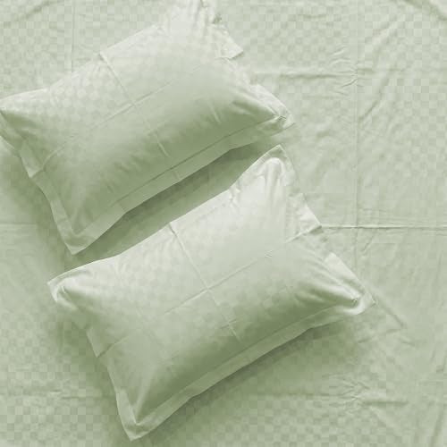 Urban Space 100% Cotton 300TC Jacquard bedsheets for King Size Bed, Pure Cotton Bedsheet King Bed, Checks bedsheet King Size with 2 Pillow Covers (108 x 108 Inches, Tea Green Cubes) - Image 1