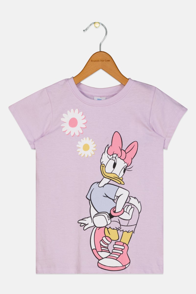 Disney تي شيرت قصير الأكمام بنات للأطفال بتصميم جرافيكي، ليلك - Image 1