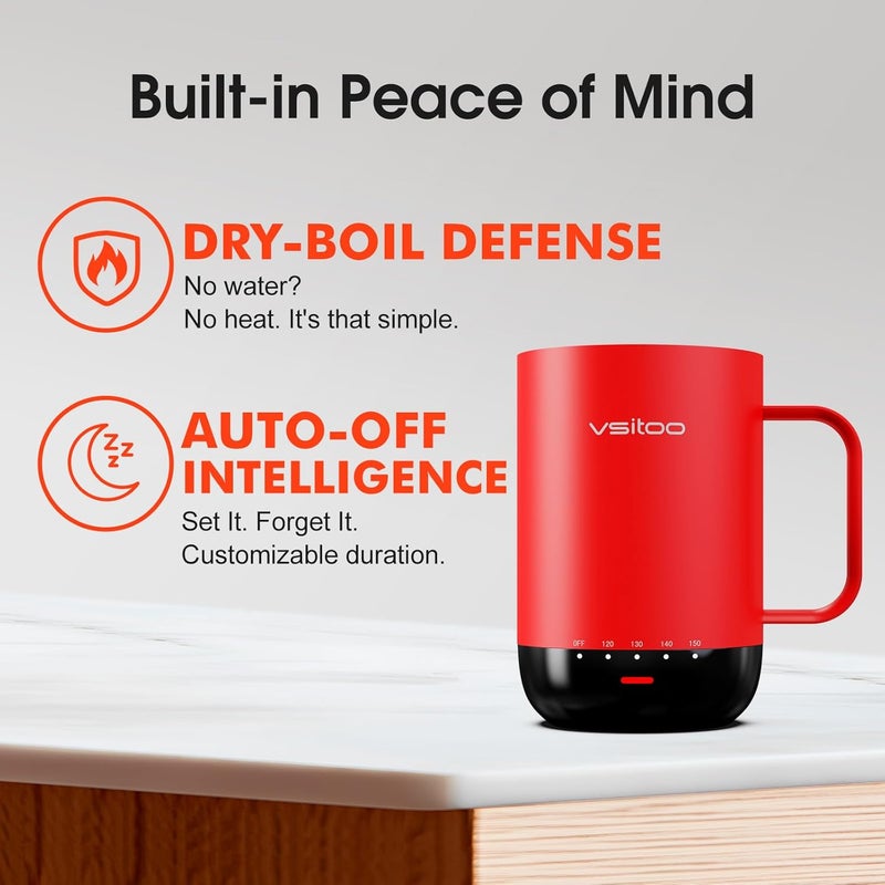vsitoo S3 Pro 16oz Self Heating Coffee Mug with AI Auto-Sensing, Smart Rechargeable Heated Mug Warmer 120-150℉, IPX7 Waterproof Temperature Control, Gift for Men Women - Red - Image 5